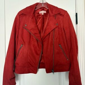 Red Suede Moto Jacket XS NEVER WORN
